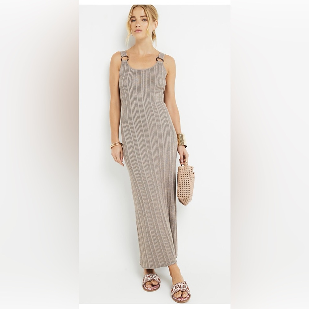 River Island Beige Ribbed Maxi Dress with Tank Straps